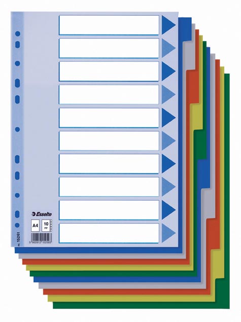 gbc Intercalari 5, tasti colorati in pvc. A4 per intercalare fogli in formato A4 (21x29,7cm). Perforazione universale. Marchio Esselte..