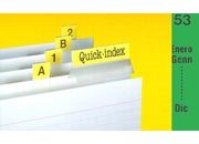 gbc Cavalierini Quick Index Strips VERDE Ultra resistenti in poliestere. Si fissano su due lati con un forte adesivo permanente. Striscie tagliabili nella misura desiderata. Linserto contiene lettere A-Z, numeri 1-53, mesi gen-dic, orizzontali e verticali 3EL251087