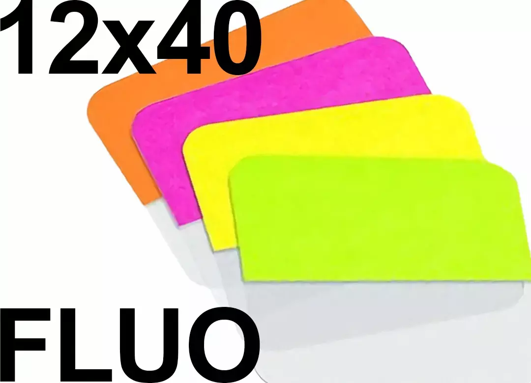 gbc Segnapagina 12x40mm, adesivoRiposizionabile, scrivibili, fluoASSORTITI Su blocchetto di 12 foglietti fluorescenti: 30gialli, 30rossi, 30verdi, 30arancioni. Prodotto originale Danese. MADE IN DENMARK..