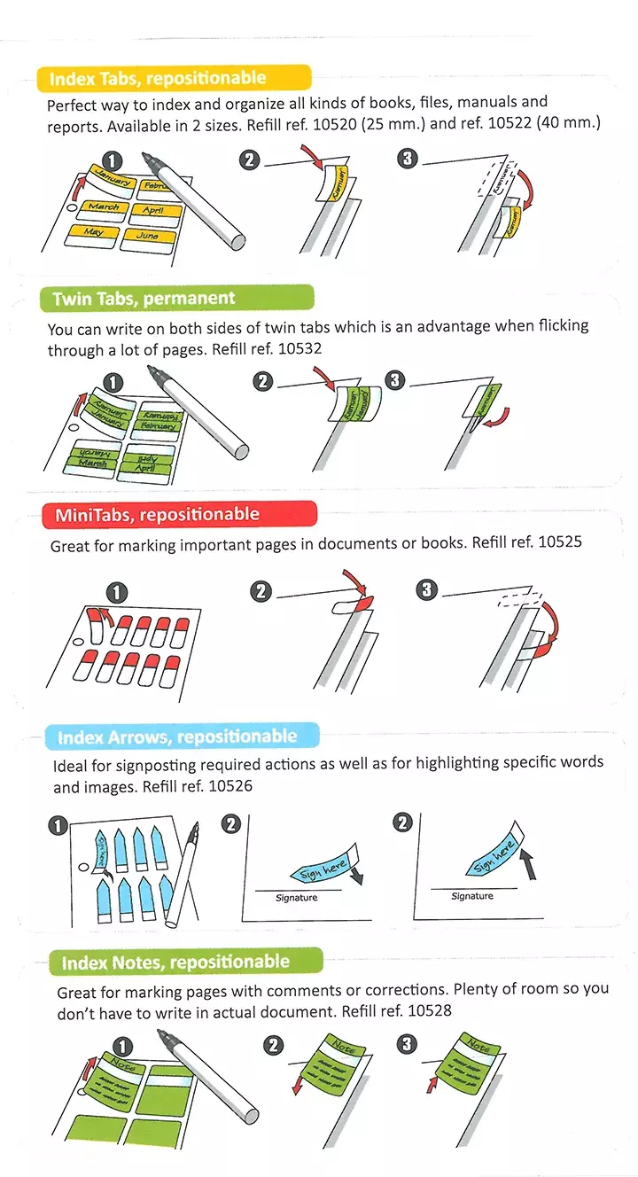 gbc Assortimento Segnapagina-Cavalierini, suRaccoglitore, ASSORTITI 24 foglietti assortiti in formati e colori contenuti in pratico raccoglitore quadernetto ad anelli. PER AVERE SEMPRE SOTTOMANO IL SEGNAPAGINA ADATTO ALLE VARIE SITUAZIONI. Prodotto originale Danese. MADE IN DENMARK..