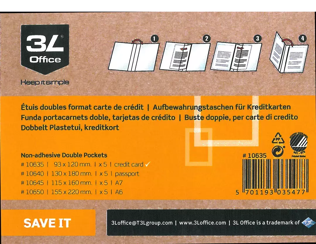 legatoria Porta carta di credito DOPPIO TRASPARENTE, in Polipropilene leggero da 150 micron. Finitura antiriflesso. Prodotto originale danese. MADE IN DENMARK..