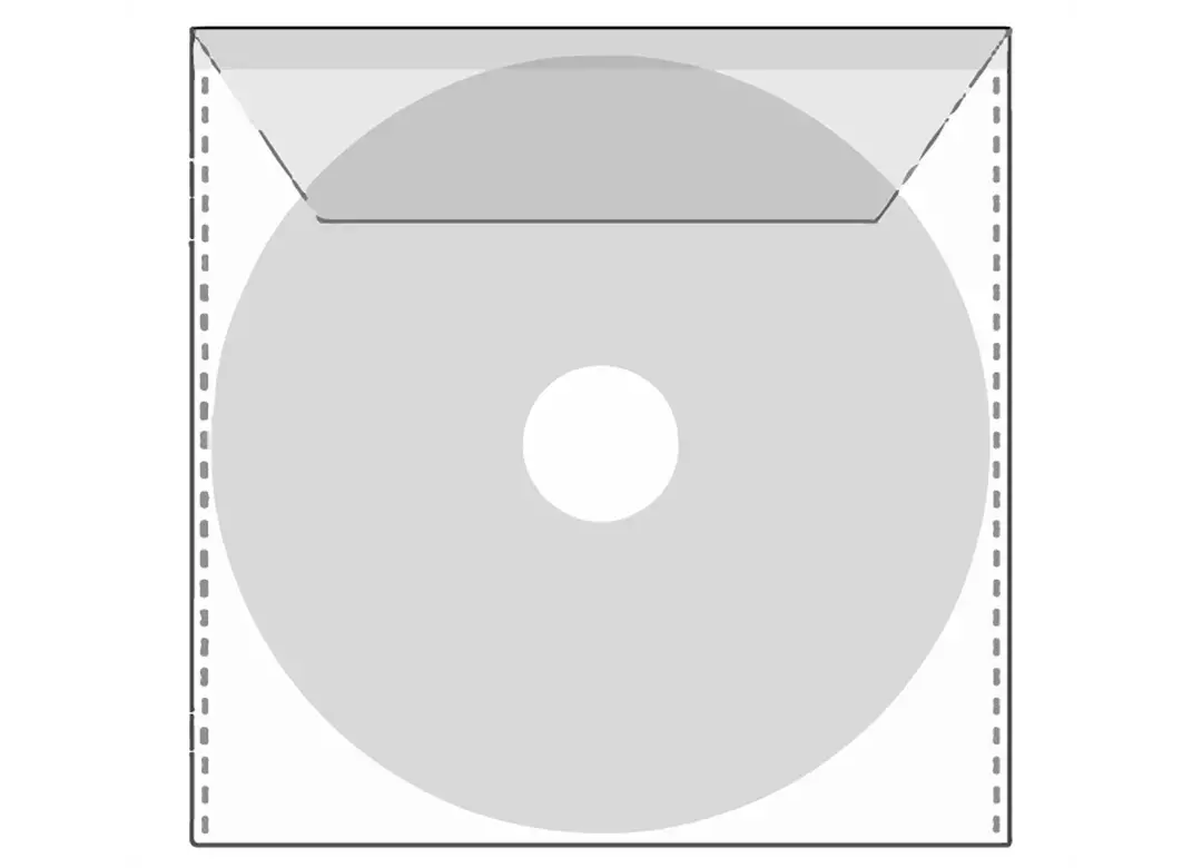 legatoria BustaPortaCD conPattella nonAdesiva, 125x128mm TRASPARENTE, con pattella di chiusura, forma quadrangolare..