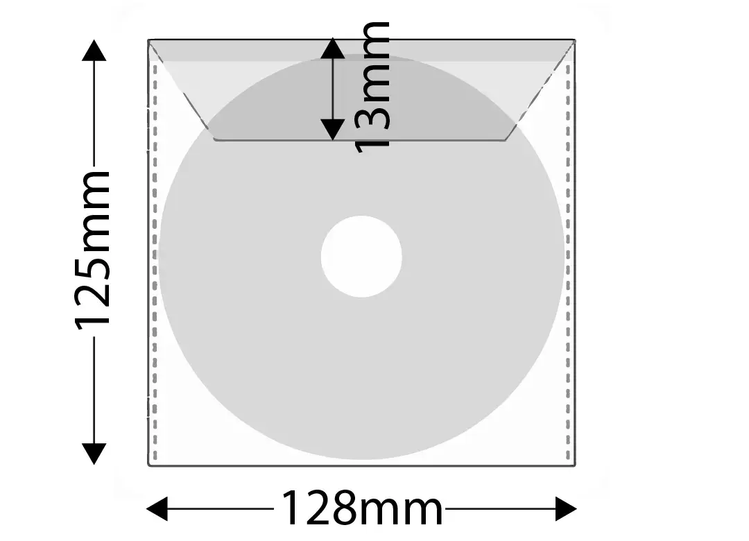 legatoria BustaPortaCD conPattella nonAdesiva, 125x128mm TRASPARENTE, con pattella di chiusura, forma quadrangolare..