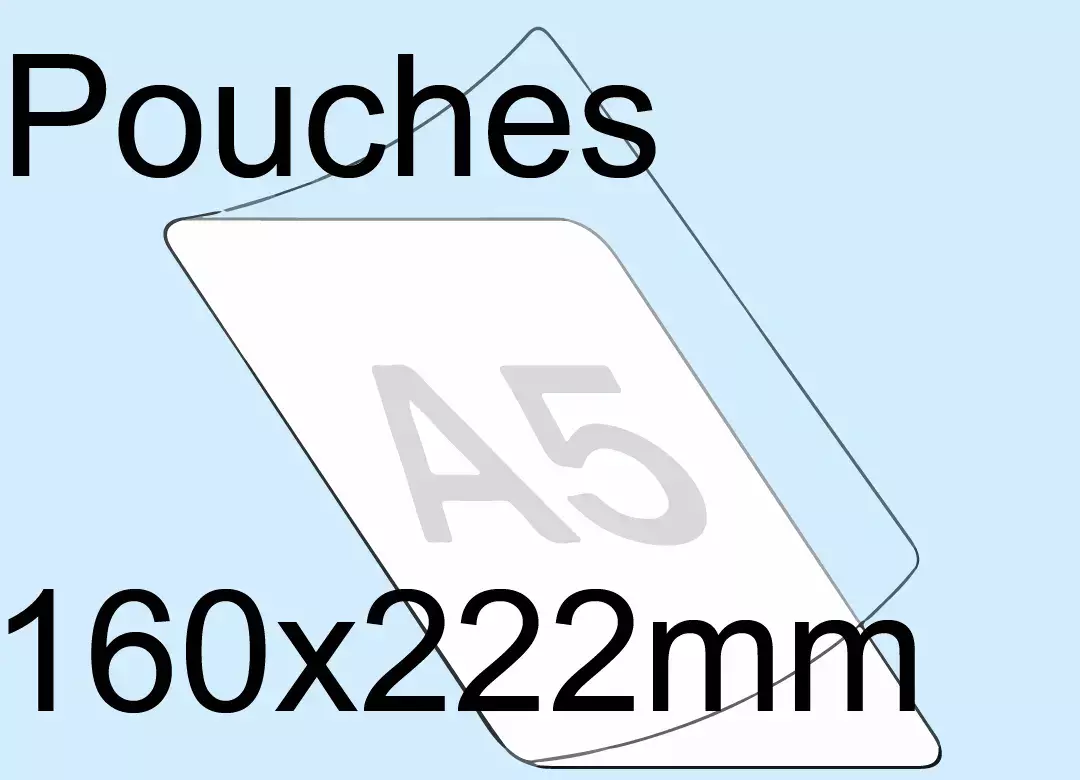 legatoria BustaPlastificante aFreddo, Pouches 160x222mm per Fotografie 148x210mm. Formato A5. TRASPARENTE, in PET (polietilene) da 200 micron..