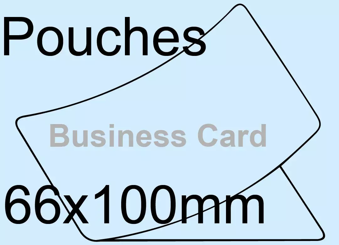 legatoria Pouches, bustina plastificante a freddo, 66x100mm per cartoncino 56x90mm. TRASPARENTE, in PET (polietilene) da 200 micron. ex 3el11155, 3el11158 leg1013