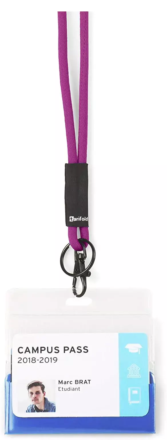 legatoria Cordoncino portabadge, daCollo ANTISOFFOCAMENTO, VIOLA Cordicella diametro 5mm, dotata sia di moschettone apribile che di anello. Chiusura di sicurezza antisoffocamento. Adatta a qualsiasi portabadge..