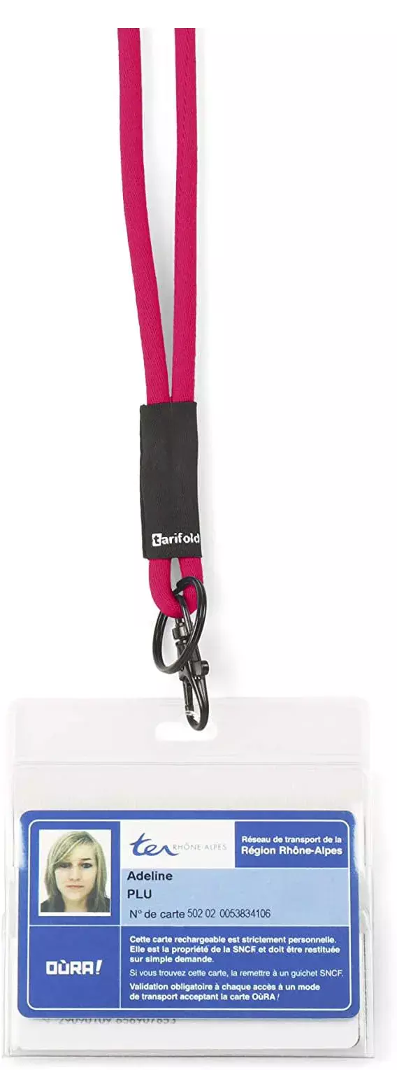 legatoria Cordoncino portabadge, daCollo ANTISOFFOCAMENTO, LAMPONE Cordicella diametro 5mm, dotata sia di moschettone apribile che di anello. Chiusura di sicurezza antisoffocamento. Adatta a qualsiasi portabadge..