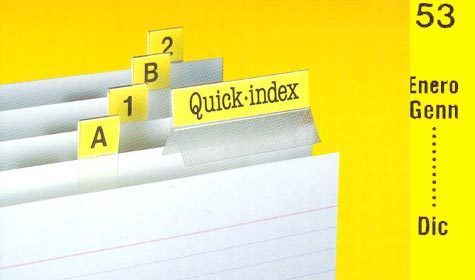 gbc Cavalierini Quick Index Strips GIALLO Ultra resistenti in poliestere. Si fissano su due lati con un forte adesivo permanente. Striscie tagliabili nella misura desiderata. Linserto contiene lettere A-Z, numeri 1-53, mesi gen-dic, orizzontali e verticali.