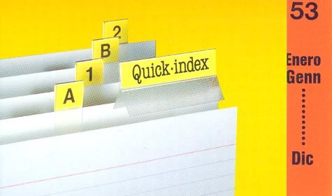 gbc Cavalierini Quick Index Strips ARANCIONE Ultra resistenti in poliestere. Si fissano su due lati con un forte adesivo permanente. Striscie tagliabili nella misura desiderata. Linserto contiene lettere A-Z, numeri 1-53, mesi gen-dic, orizzontali e verticali.