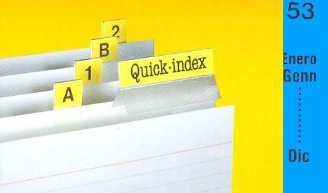 gbc Cavalierini Quick Index Strips AZZURRO Ultra resistenti in poliestere. Si fissano su due lati con un forte adesivo permanente. Striscie tagliabili nella misura desiderata. Linserto contiene lettere A-Z, numeri 1-53, mesi gen-dic, orizzontali e verticali.