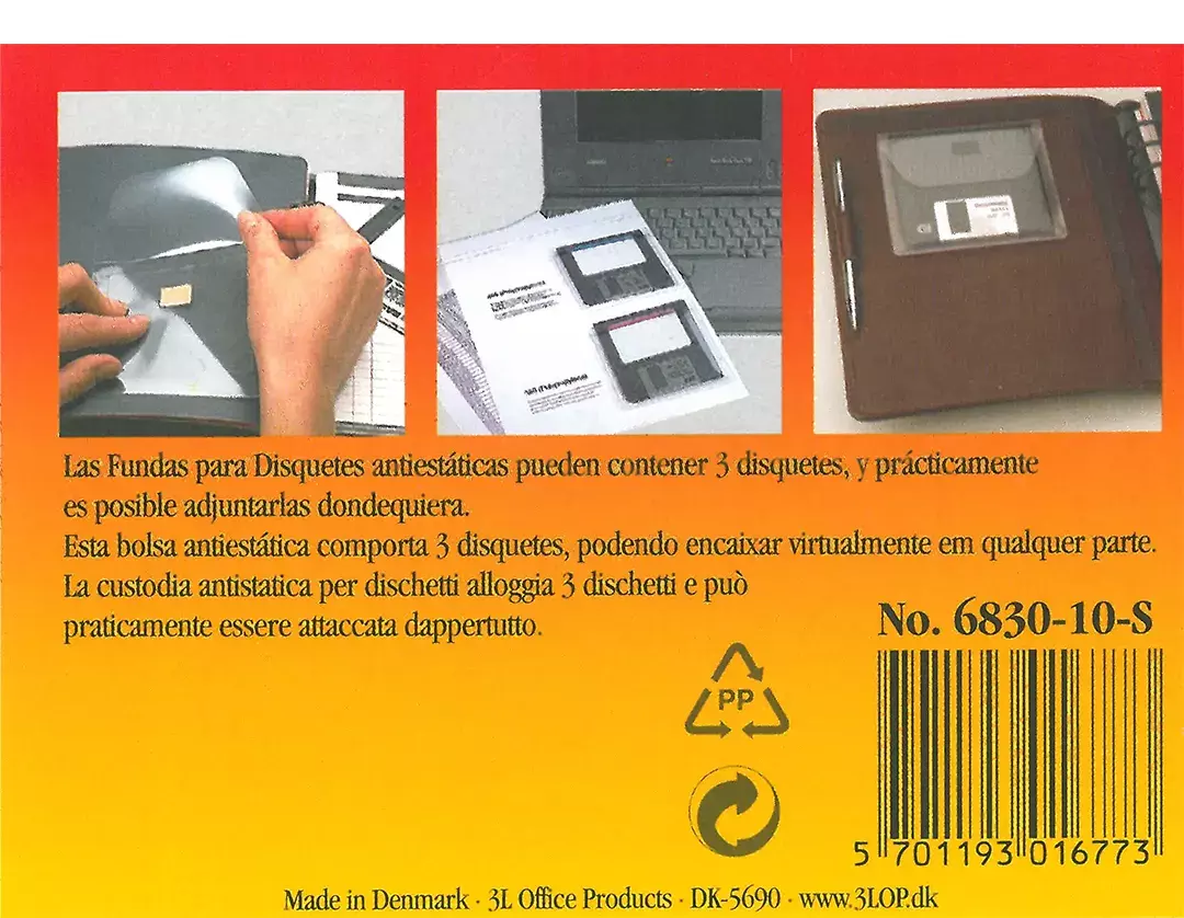 gbc BustaAutoadesivaAntistatica PerFloppyDisk, conPATTELLA 100x108mm TRASPARENTE. Con flap e bollino adesivo di chiusura. I Data Disk Pocket da 3,5 consentono di aggiungere dischetti in raccoglitori, su istruzioni duso e offerte commerciali. Prodotto originale danese. MADE IN DENMARK..