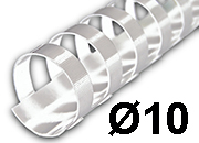 legatoria SpiraliPlastiche PerRilegatura combBIND, 10mm, BIANCO Formato: A4. 21 anelli. Diametro: 10mm. Rilega fino a 65 fogli..