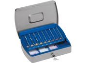 gbc Cassetta portavalori in metallo con portamonete e portabanconote euro Grigio, Formato: 33x23,5x7,4cm. Serratura a cilindro. Completa di due chiavi. Dotate di manico pieghevole per il trasporto LEB099