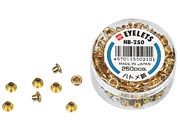 legatoria Occhielli in acciaio ottonato per occhiellatrice diametro foro 4mm, diametro tutto fuori 7,6mm, altezza prima della ribattitura 4,6mm, spessore rivettabile 3mm. Rilegano fino a 30 fogli LEB102