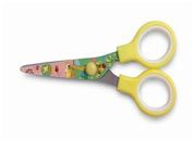 gbc Forbice con lama stampata 13cm, punta arrotondata lama in acciao inox. Impugnatura in gomma, fantasie assortite. Con espositore per 32 forbici LEB4449