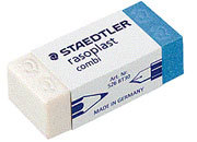 gbc Gomma rasoplast combi 526 bt30 blu-bianca Gomma per matita ottima sui materiali piu` diversi come carta, poliestere e pellicole per proiezione. parte blu per cancellare inchiostro su carta. f.to 43x19x13mm. Prodotto originale tedesco. MADE IN GERMANY STE526BT30