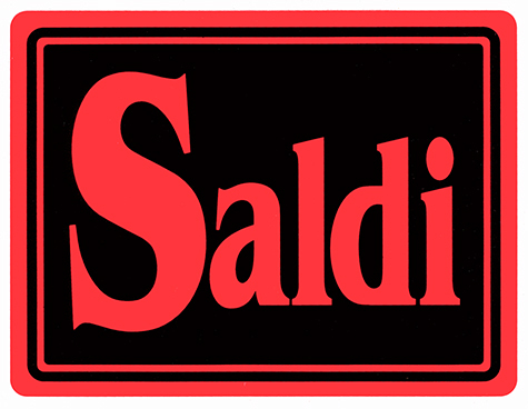 wereinaristea Saldi cartello autoadesivo 150x115mm, su carta autoadesiva fluorescente.