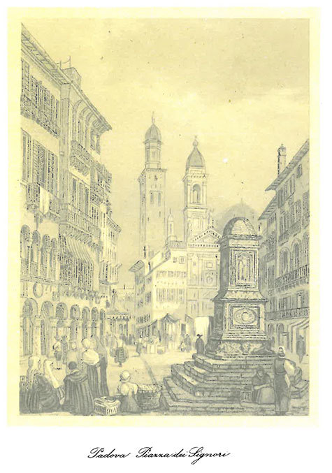 gbc Padova, Piazza dei Signiori Biglietto in cartoncino pregiato piegato sul lato lungo. Dimensioni chiuso: 11x14,5cm. Dimensioni aperto: 22x14,5cm. Stampa artistica.