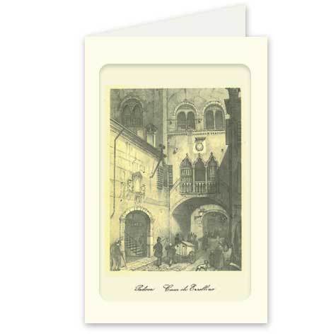 gbc Padova, Casa di Ezzelino Biglietto in cartoncino pregiato piegato sul lato lungo. Dimensioni chiuso: 11x14,5cm. Dimensioni aperto: 22x14,5cm. Stampa artistica.