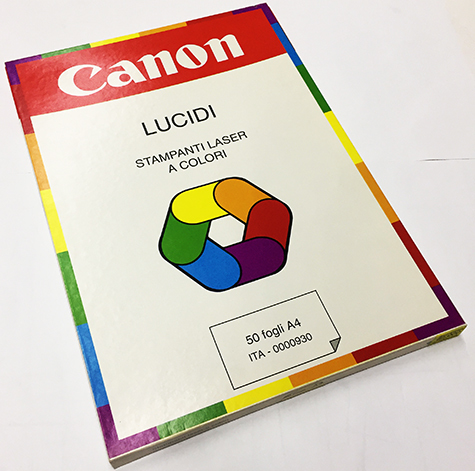 gbc Lucidi trasparenti CANON 0000930 Laser BANDA LATO CORTO Formato A4. Spessore 110micron. Per copiatrici CANON 0605A001BA, CT-700 originali CANON, per sistemi di stampa digitale colore.