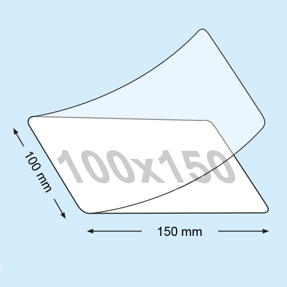 legatoria Pouches, bustine plastificanti, 100x150mm TRASPARENTE lucido, 175 micron per lato, saldate sul lato corto, angoli arrotondati, in polietilene, per cartoncini 94x144mm, plastificazione a caldo.