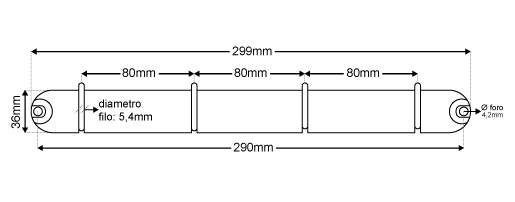 legatoria Meccanismo -D- 4anelli. Contiene 65mm A PIASTRA. Lunghezza totale del meccanismo 299mm, interasse degli anelli 80mm, capacit degli anelli 65mm, interasse fori di fissaggio 290mm, diametro dei fori 4,2mm, larghezza della base 36mm, larghezza totale 60mm, altezza totale 82mm, diametro filo 5,4mm.