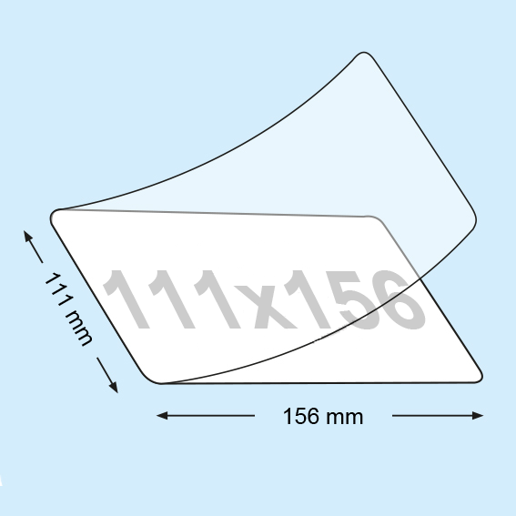 legatoria Pouches. bustine plastificanti. 111x156mm TRASPARENTE lucido, 175 micron per lato, saldate sul lato corto, angoli arrotondati, in polietilene, per cartoncini 105x150mm, plastificazione a caldo.