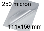 legatoria Pouches. bustine plastificanti. 111x156mm TRASPARENTE lucido, 250 micron per lato, saldate sul lato corto, angoli arrotondati, in polietilene, per cartoncini 105x150mm, plastificazione a caldo BRA111x156x250