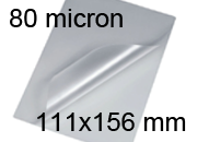 legatoria Pouches. bustine plastificanti. 111x156mm TRASPARENTE lucido, 80 micron per lato, saldate sul lato corto, angoli arrotondati, in polietilene, per cartoncini 105x150mm, plastificazione a caldo BRA111x156x80