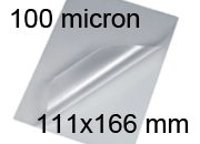 legatoria Pouches. bustine plastificanti. 111x166mm TRASPARENTE lucido, 100 micron per lato, saldate sul lato corto, angoli arrotondati, in polietilene, per cartoncini 105x160mm, plastificazione a caldo BRA111x166x100