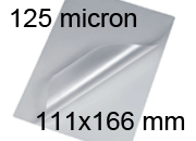 legatoria Pouches. bustine plastificanti. 111x166mm TRASPARENTE lucido, 125 micron per lato, saldate sul lato corto, angoli arrotondati, in polietilene, per cartoncini 105x160mm, plastificazione a caldo.