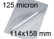 legatoria Pouches. bustine plastificanti. 114x158mm TRASPARENTE lucido, 125 micron per lato, saldate sul lato corto, angoli arrotondati, in polietilene, per cartoncini 108x152mm, plastificazione a caldo BRA114x158x125
