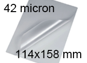 legatoria Pouches. bustine plastificanti. 114x154mm TRASPARENTE lucido, 42 micron per lato, saldate sui 2 lati corti, angoli a spigolo, in polietilene, per cartoncini 108x148mm, plastificazione a caldo BRA114x154x42