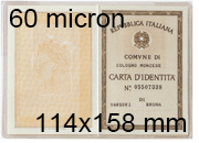 legatoria Pouches. bustine plastificanti. 114x158mm TRASPARENTE lucido, 60 micron per lato, saldate sul lato corto, angoli arrotondati, in polietilene.Ideali per carte di identit. Con fessura di piegatura e riquadro non plastificato,  BRA114x158x60
