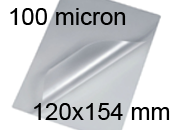 legatoria Pouches. bustine plastificanti. 120x154mm TRASPARENTE lucido, 100 micron per lato, saldate sul lato corto, angoli arrotondati, in polietilene, per cartoncini 114x148mm, plastificazione a caldo.