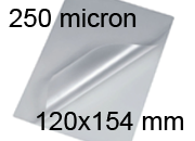 legatoria Pouches. bustine plastificanti. 120x154mm TRASPARENTE lucido, 250 micron per lato, saldate sul lato corto, angoli arrotondati, in polietilene, per cartoncini 114x148mm, plastificazione a caldo.