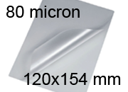 legatoria Pouches. bustine plastificanti. 120x154mm TRASPARENTE lucido, 80 micron per lato, saldate sul lato corto, angoli arrotondati, in polietilene, per cartoncini 114x148mm, plastificazione a caldo.