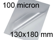 legatoria Pouches. bustine plastificanti. 130x180mm TRASPARENTE lucido, 100 micron per lato, saldate sul lato corto, angoli arrotondati, in polietilene, per cartoncini 124x174mm, plastificazione a caldo.