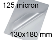 legatoria Pouches. bustine plastificanti. 130x180mm TRASPARENTE lucido, 125 micron per lato, saldate sul lato corto, angoli arrotondati, in polietilene, per cartoncini 124x174mm, plastificazione a caldo.