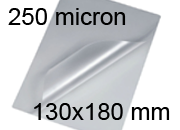 legatoria Pouches. bustine plastificanti. 130x180mm TRASPARENTE lucido, 250 micron per lato, saldate sul lato corto, angoli arrotondati, in polietilene, per cartoncini 124x174mm, plastificazione a caldo.