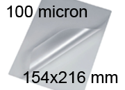 legatoria Pouches. bustine plastificanti. 154x216mm TRASPARENTE lucido, 100 micron per lato, saldate sul lato corto, angoli arrotondati, in polietilene, per cartoncini 148x210mm, plastificazione a caldo BRA154x216x100