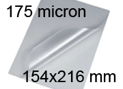 legatoria Pouches. bustine plastificanti. 154x216mm TRASPARENTE lucido, 175 micron per lato, saldate sul lato corto, angoli arrotondati, in polietilene, per cartoncini 148x210mm, plastificazione a caldo BRA154x216x175