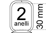 legatoria Meccanismo rettangolare a 2 anelli, contiene fino a 30mm A PIASTRA. Lunghezza totale del meccanismo 133mm, interasse degli anelli 80mm, capacit degli anelli 30mm, interasse fori di fissaggio 122mm, diametro dei fori 4,2mm, larghezza della base 26mm, larghezza totale 30mm, altezza totale 42mm, Diametro filo 3,9mm.