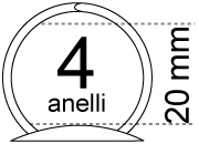 legatoria Meccanismo rotondo 4anelli, contiene 20mm A PIASTRA. Lunghezza totale del meccanismo 373mm, interasse degli anelli 89mm, capacit degli anelli 20mm, diametro dei fori 4,2mm, larghezza della base 42mm, larghezza totale 42mm, altezza totale 40mm, Diametro filo 4mm.