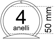 legatoria Meccanismo a mezzaluna 4 anelli, contiene fino a 50mm A MEZZALUNA. Lunghezza totale del meccanismo 305mm, interasse degli anelli 80mm, interasse fori di fissaggio 296mm, capacit degli anelli 50mm, larghezza della base 42mm, larghezza totale 60mm, altezza totale 40mm, diametro filo 4,7mm. La leva di sblocco consente l'apertura parziale o totale del meccanismo.