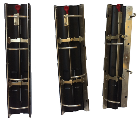 legatoria Meccanismo a mezzaluna 4 anelli, contiene fino a 50mm A MEZZALUNA. Lunghezza totale del meccanismo 305mm, interasse degli anelli 80mm, interasse fori di fissaggio 296mm, capacit degli anelli 50mm, larghezza della base 42mm, larghezza totale 60mm, altezza totale 40mm, diametro filo 4,7mm. La leva di sblocco consente l'apertura parziale o totale del meccanismo.