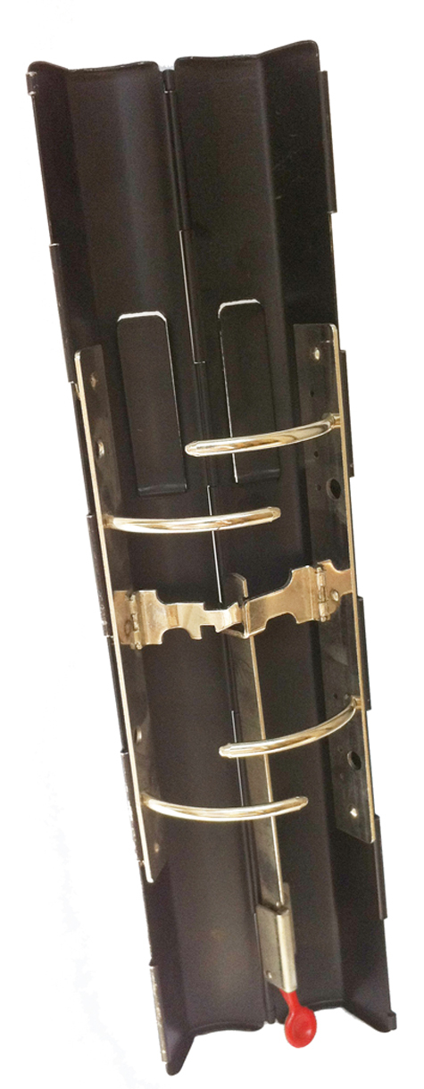 legatoria Meccanismo mezzaluna 4anelli, contiene 50mm A MEZZALUNA. Lunghezza totale del meccanismo 322mm, interasse degli anelli 20mm, 70mm, 20mm, capacit degli anelli 50mm, larghezza totale 60mm, altezza totale 40mm, diametro filo 4,7mm. La leva di sblocco consente l'apertura e la chiusura parziale o totale del meccanismo.