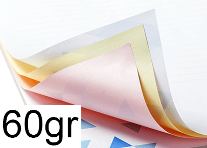 carta CartaChimica AUTOCOPIANTE prefascicolata A4, 60gr formato A4 (21x29,7cm), 60grammi x mq. I fogli sono gi� intercalati di 3 in 3. Il primo foglio (trasmittente ) � BIANCO, il secondo (rice-trasmittente) � GIALLO, il terzo (ricevente) � ROSA. Mandando in stampa un modulo in 99 copie, si ottengono 33 moduli BRA1956