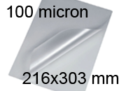 legatoria Pouches. bustine plastificanti. 216x303mm TRASPARENTE lucido, un lato autoadesivo, 100 micron per lato, saldate sul lato corto, angoli arrotondati, in polietilene, per cartoncini 210x297mm, plastificazione a caldo, 41666E.