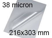 legatoria Pouches. bustine plastificanti. 216x303mm TRASPARENTE lucido, 38 micron per lato, saldate sul lato corto, angoli arrotondati, in polietilene, per cartoncini 210x297mm, plastificazione a caldo, 3745103 BRA216x303x38